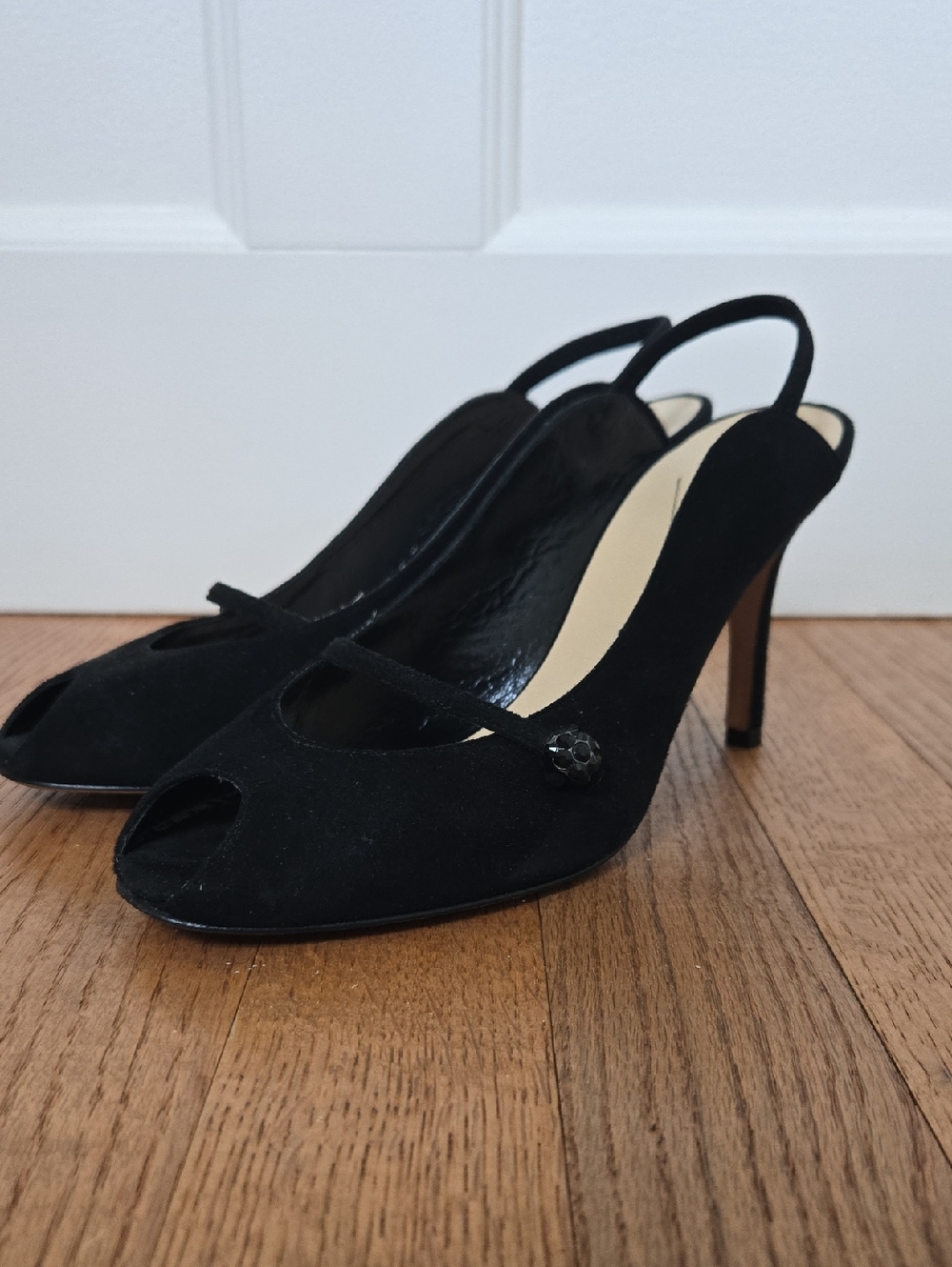 Kate Spade Classic Black Suede Peep-Toe Slingback Heels 7.5